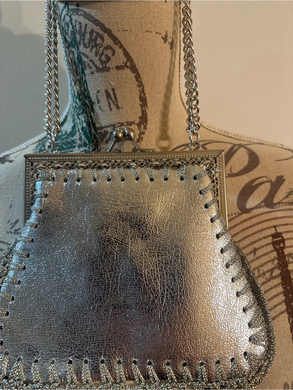 Metallic Silver Mini Bag with Chain Strap